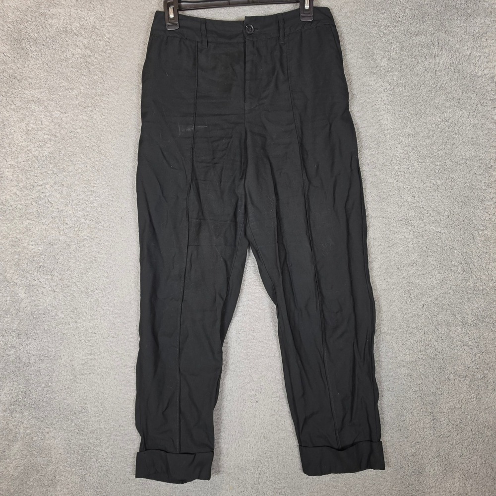 A New Day Tapered Pants Women 8 Black Good Cuffed Ankle Elastic Back Rayon Blend